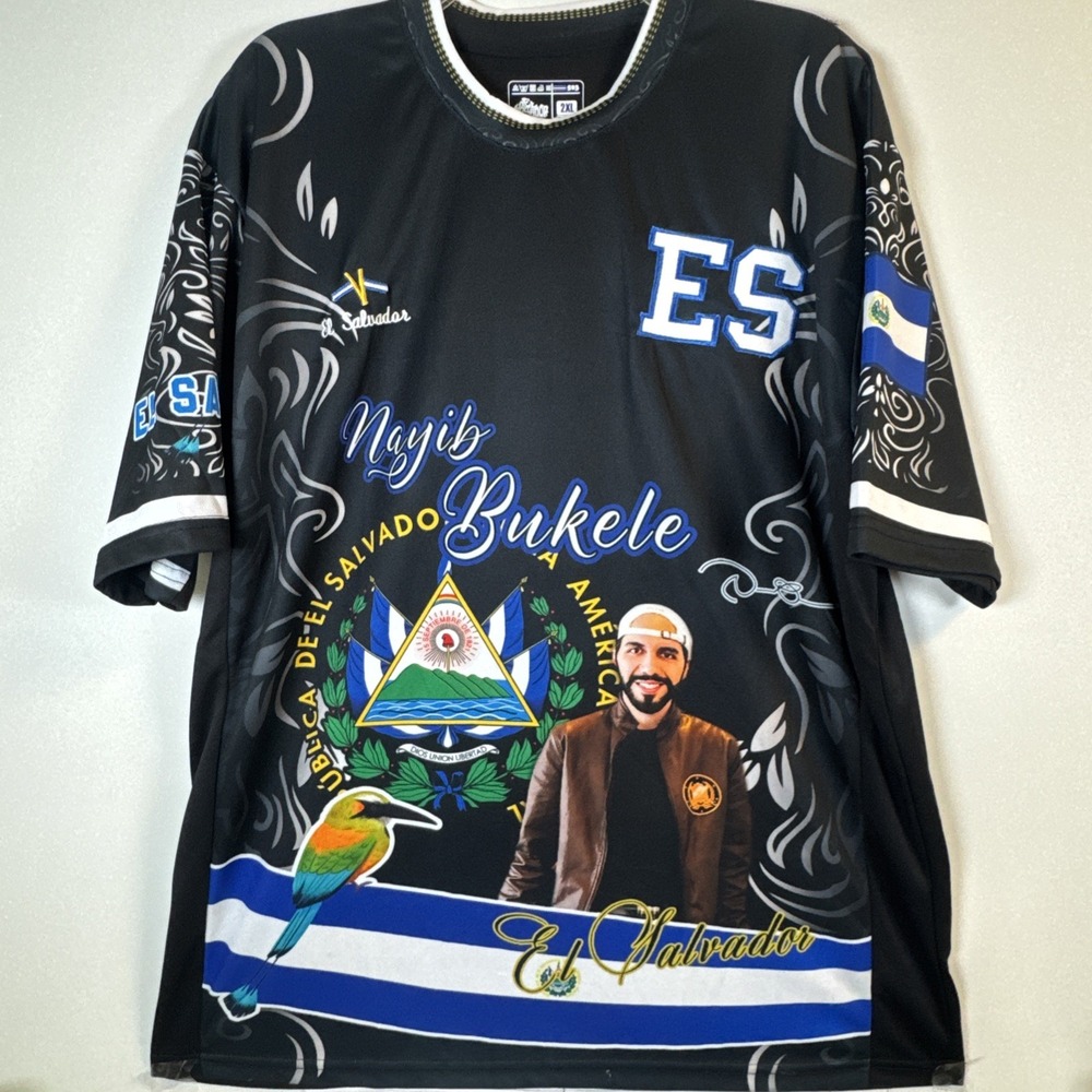 El Salvador 503 2XL Soccer Jersey Of El Salvador  President Nayib Bukele